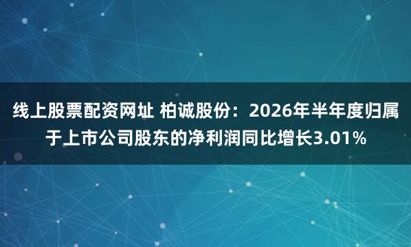 线上股票配资网址 柏诚股份：2026年半年度归属于上市公司股东的净利润同比增长3.01%